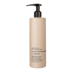 Eco-friendly luxurious hair and body wash with bergamot fragrance in 400ml recyclable wheatstraw bottle by The Spa Collection.